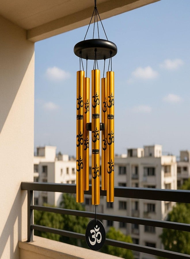 sculpmart 27inch Big Wind Chime for Home & Balcony Hanging - 5 Pipe OM Design Wind Chime for Positive Energy & Melody Sound (Golden) - Image 2